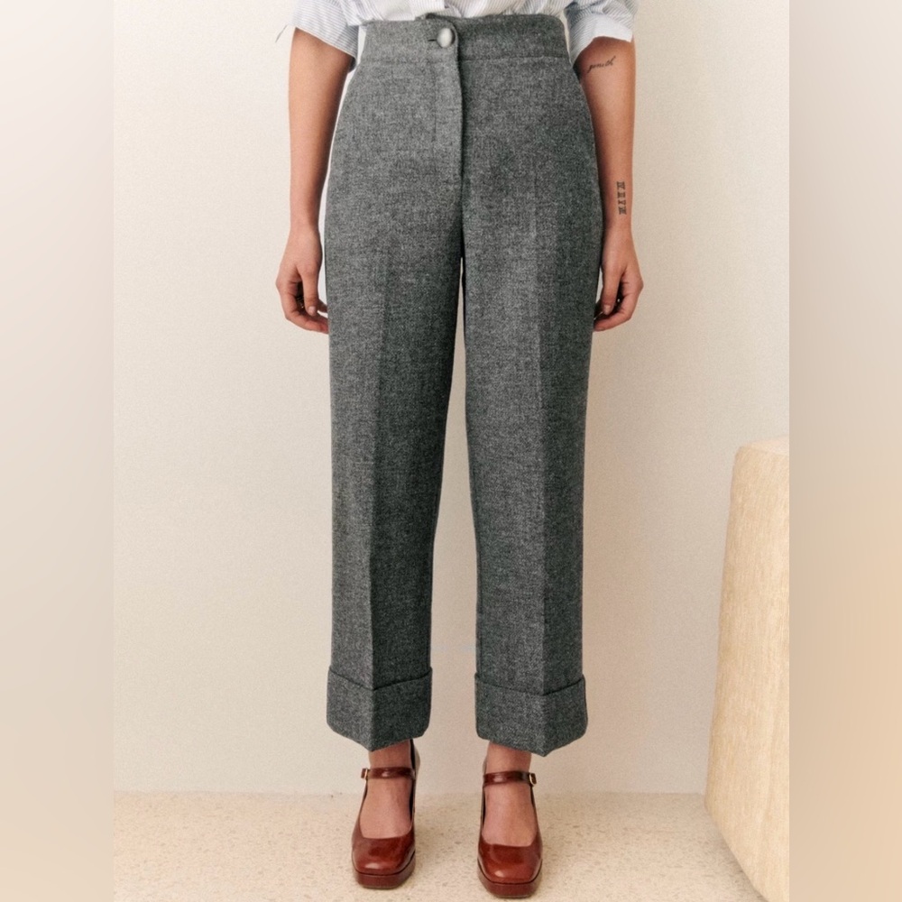 NWT Sezane Damon Trousers in Heathered Grey size 38